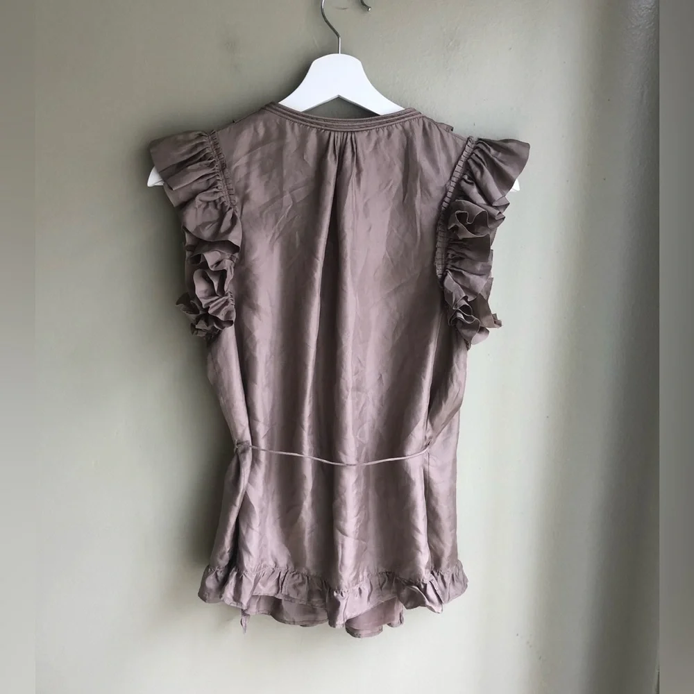 J.Crew Ruffled Lace Trim Wrap Sleeveless Blouse 100% Silk Size: 4